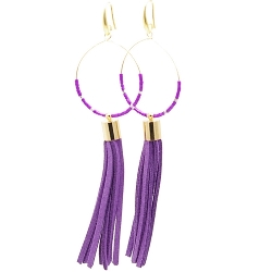 Oorbellen creolen goud met veterkwast paars