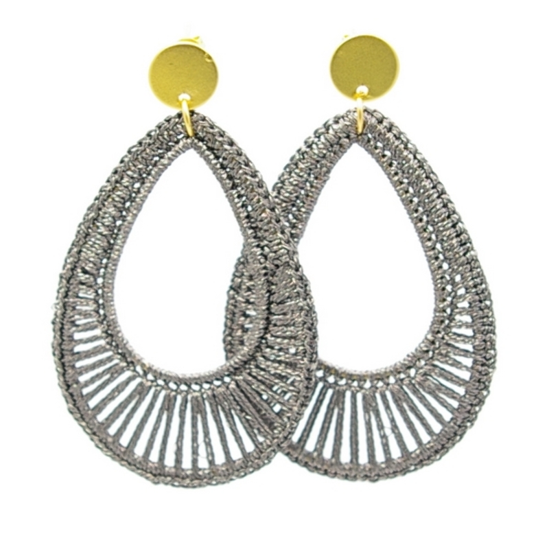 Oorbellen satijndraad druppel plain zilvergrijs