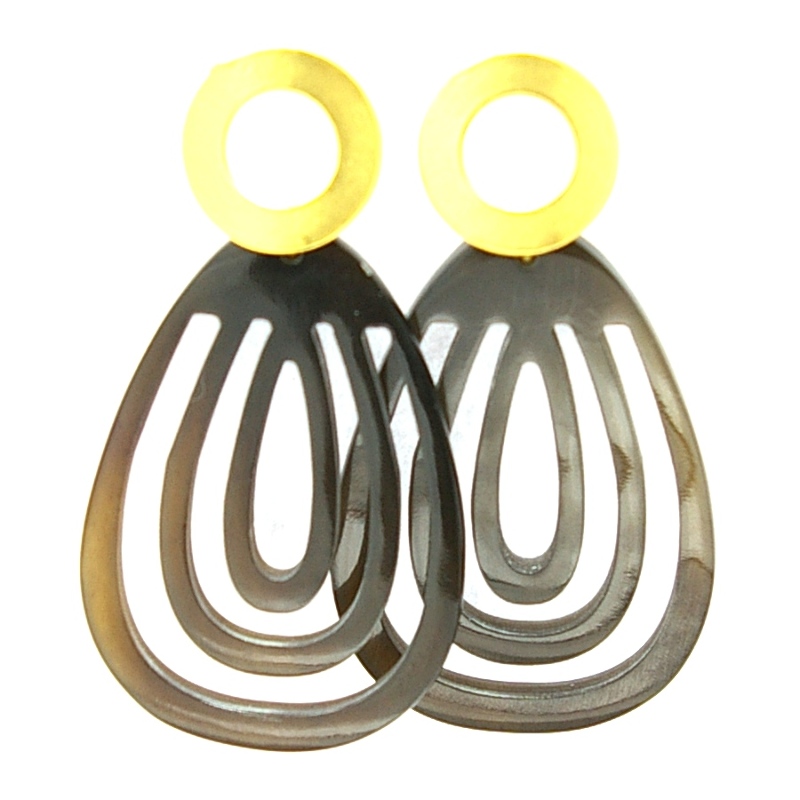 Oorbellen buffelhoorn druppel 3-rij naturel