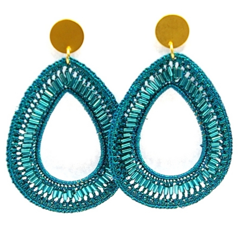 Oorbellen satijndraad druppel petrol