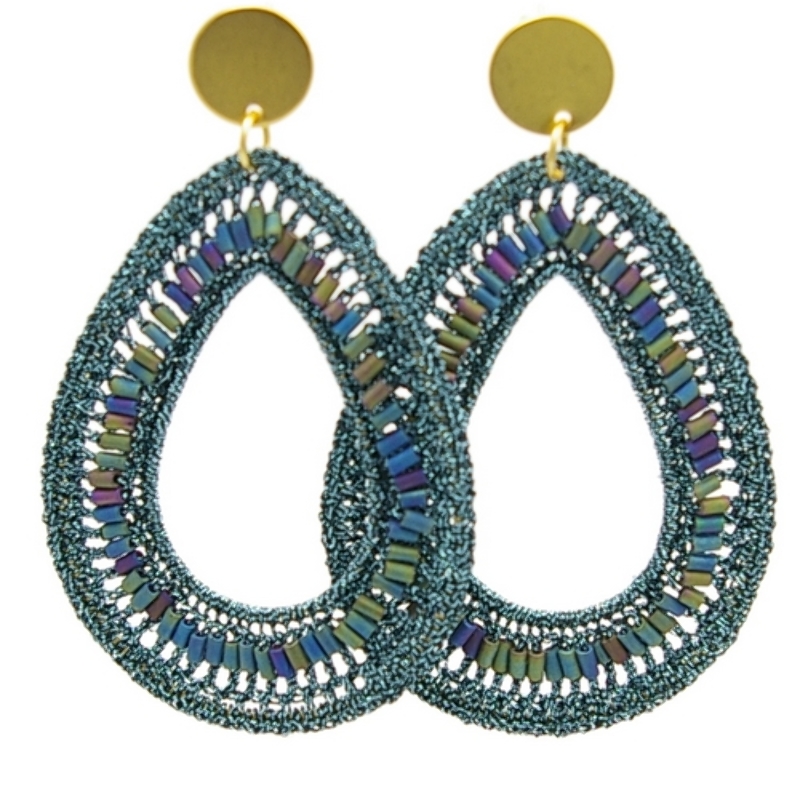 Oorbellen satijndraad druppel petrol AB