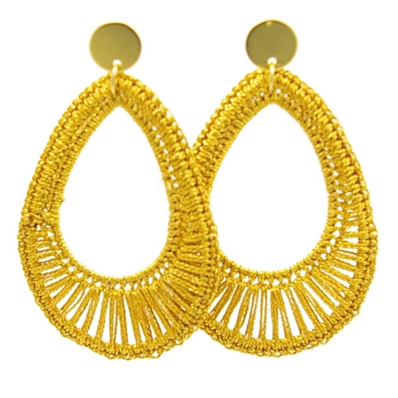 Oorbellen satijndraad druppel plain mosterd