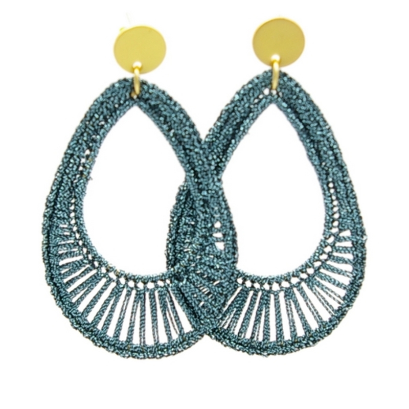 Oorbellen satijndraad druppel plain petrol