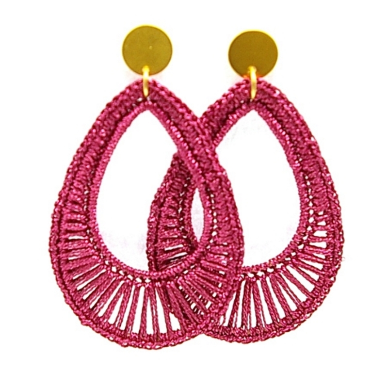 Oorbellen satijndraad druppel plain cerise