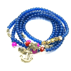 Armband wikkel glaskralen 5 rij donkerblauw