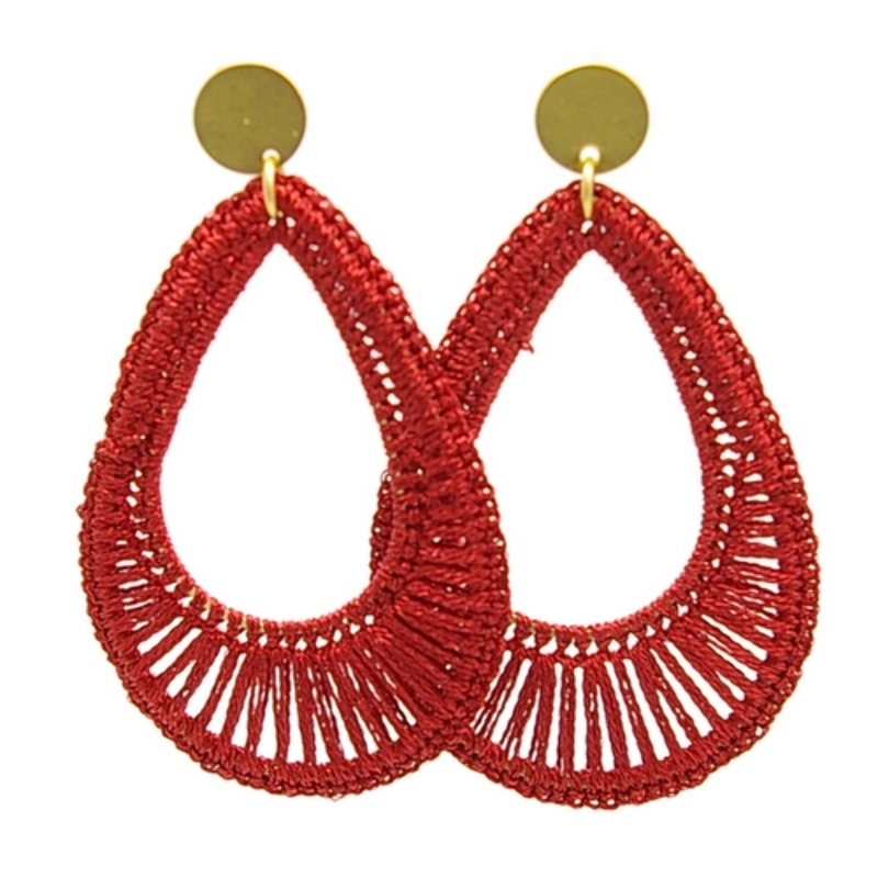 Oorbellen satijndraad druppel plain rood