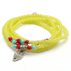 Armband wikkel glaskralen 5 rij geel