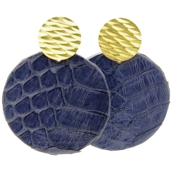Oorbellen snake leer rond plat donkerblauw