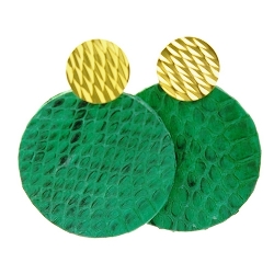Oorbellen snake leer rond plat felgroen