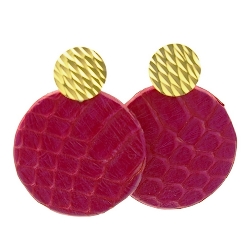 Oorbellen snake leer rond plat cerise