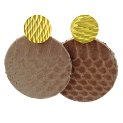 Oorbellen snake leer rond plat taupe
