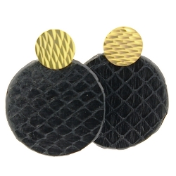 Oorbellen snake leer rond plat zwart