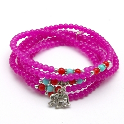 Armband wikkel glaskralen 5 rij fuchsia