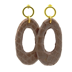 Oorbellen snake leer druppel taupe