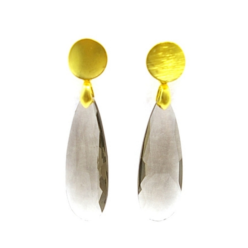 Oorbellen facetgeslepen druppel 13x38mm rook