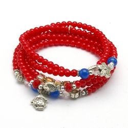 Armband wikkel glaskralen 5 rij rood