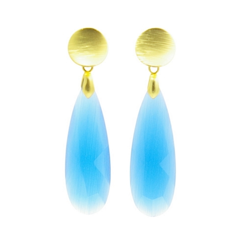 Oorbellen facetgeslepen druppel 13x38mm blauw