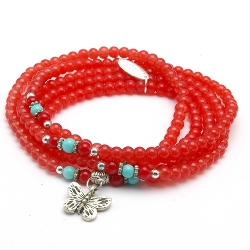 Armband wikkel glaskralen 5 rij rood