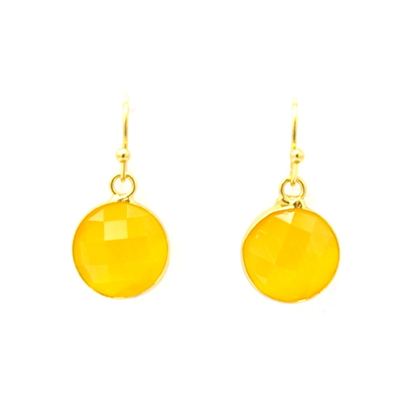 Oorbellen facet geslepen crystal rond 12mm geel met goud