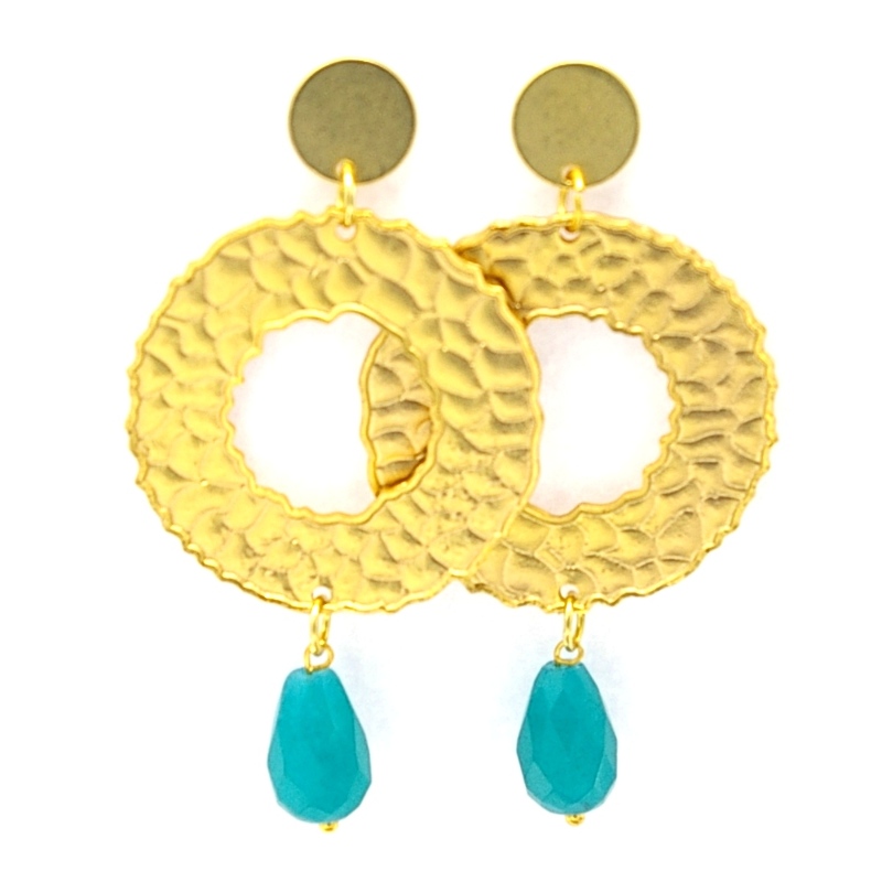 Oorbellen metaal met facetgeslepen druppel turquoise