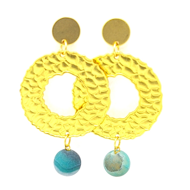 Oorbellen metaal met fire agaat kraal turquoise