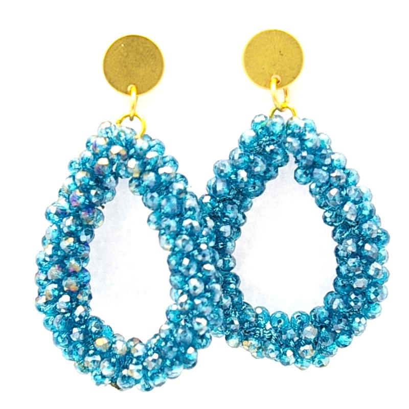 Oorbellen candy klein petrol ab facet met gouden stekers