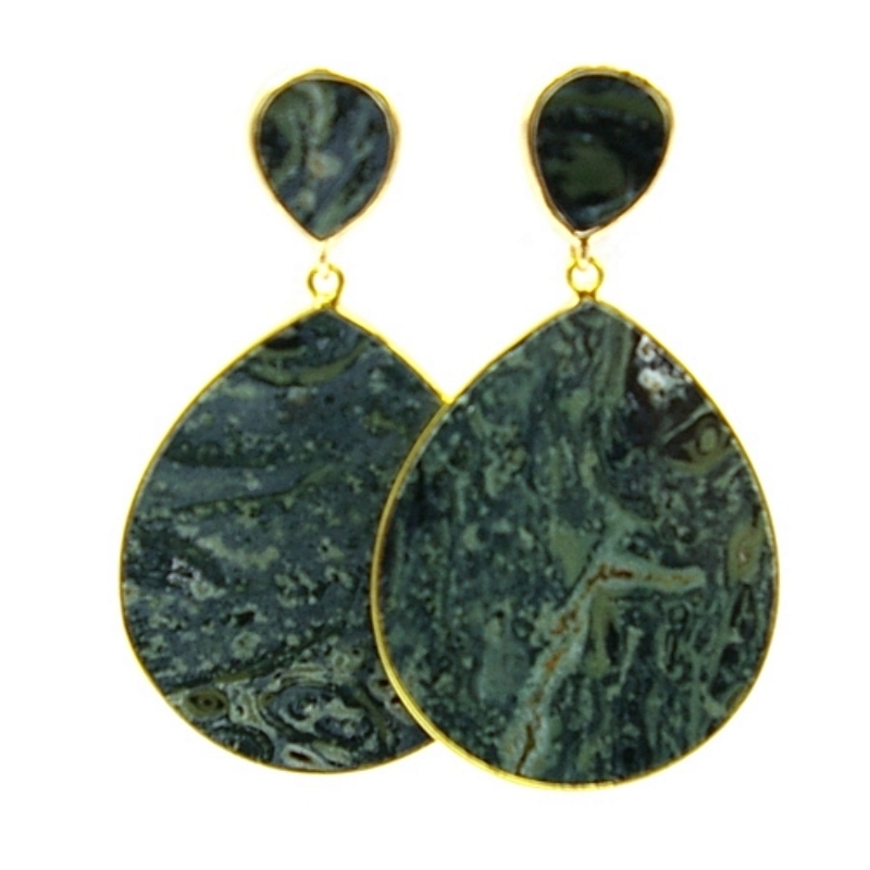 Oorbellen halfedelsteen agaat groen hanger druppel goud