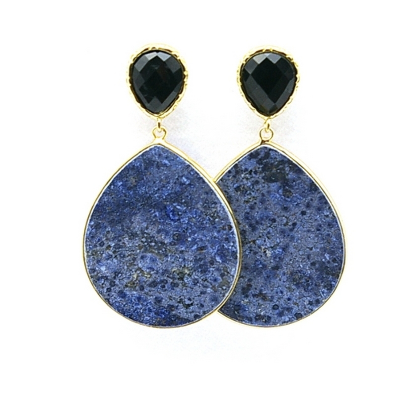 Oorbellen halfedelsteen blauw hanger druppel goud