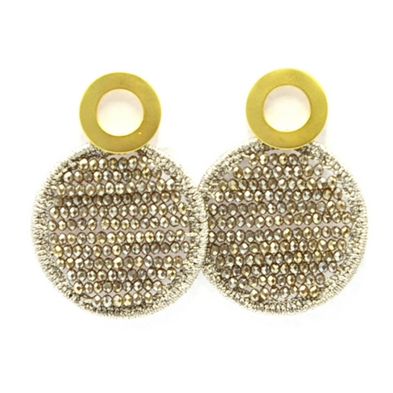 Oorbellen satijndraad met facet rond coffee