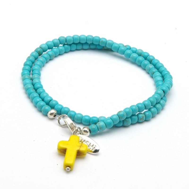 Armband 4mm gekleurd turquoise kralen met bedels