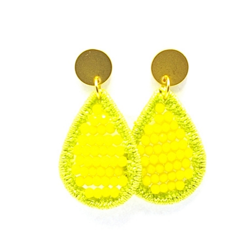Oorbellen satijndraad met facet druppel small limegroen/geel