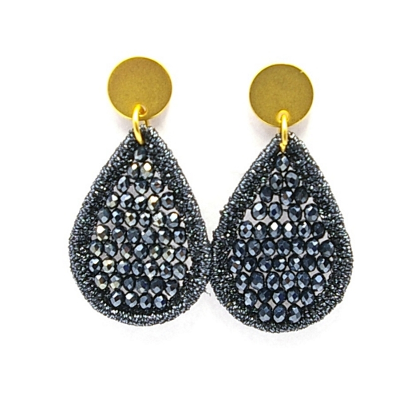 Oorbellen satijndraad met facet druppel small donkerblauw