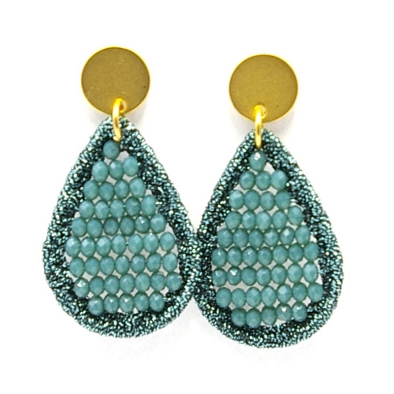 Oorbellen satijndraad met facet druppel small petrol