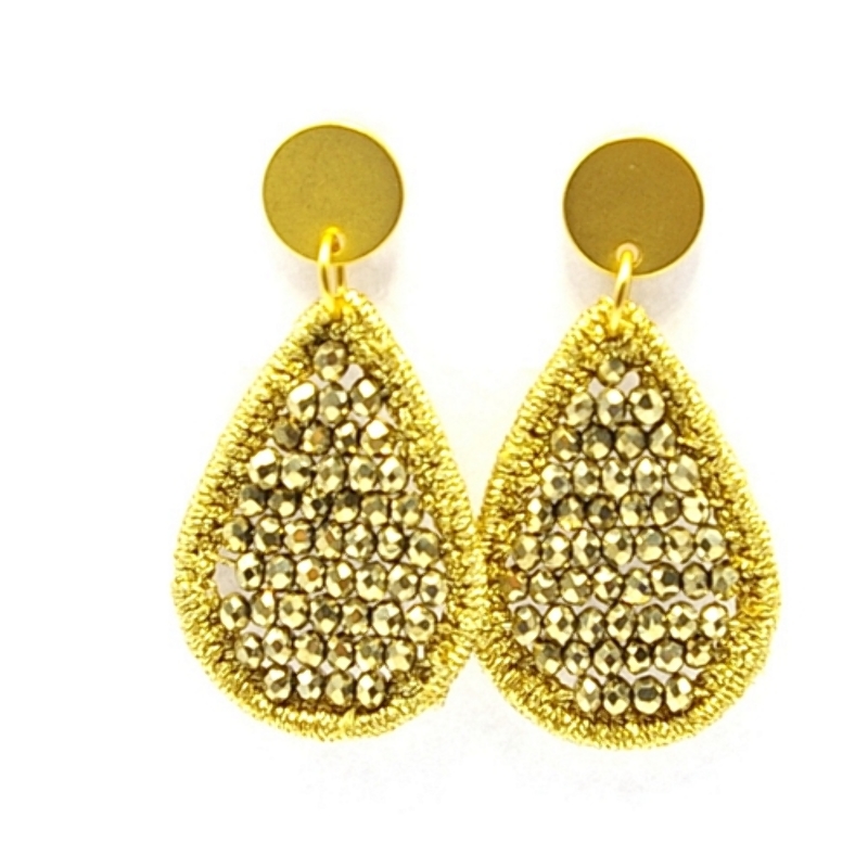 Oorbellen satijndraad met facet druppel small goud