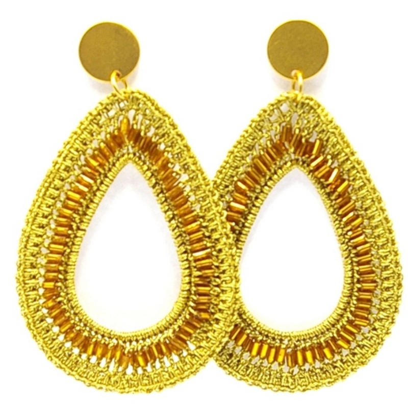 Oorbellen satijndraad druppel goud/brons