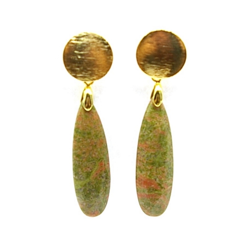 Oorbellen facetgeslepen druppel halfedelsteen unakite