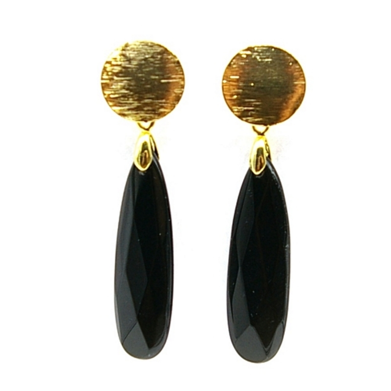 Oorbellen facet geslepen druppel Onyx