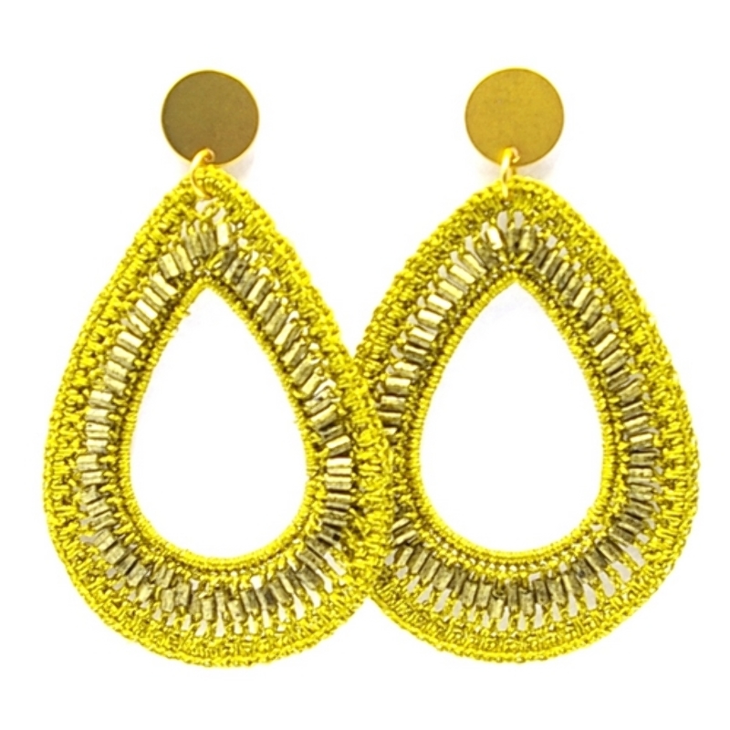 Oorbellen satijndraad druppel mosterd