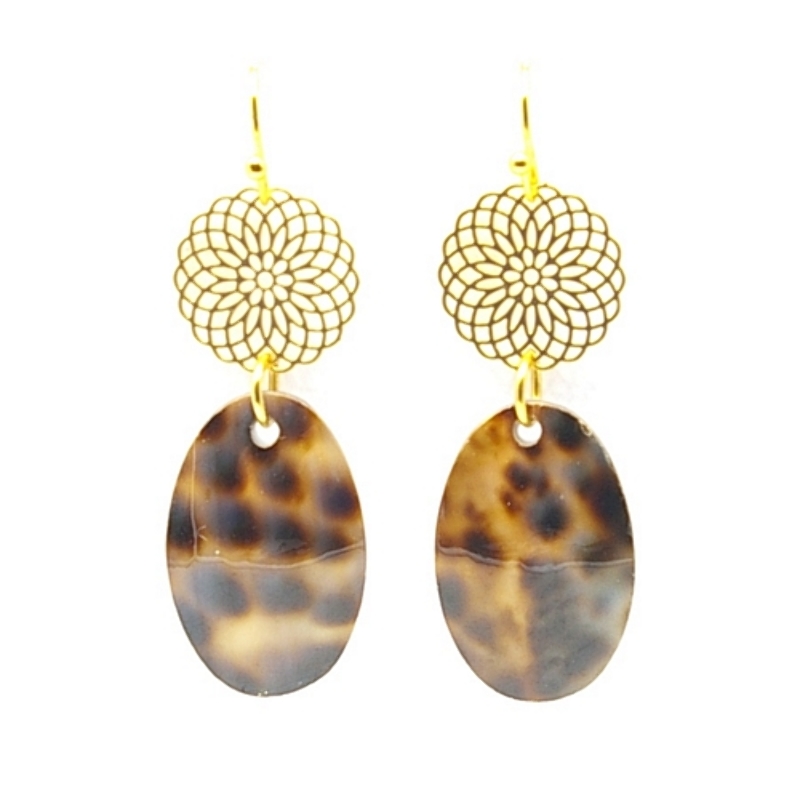 Oorbellen filligrain metalen plaatje met schildpad hanger