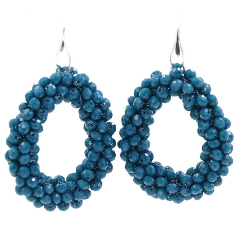 Oorbellen Candy petrol facet met zilveren haakjes