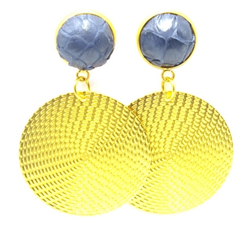 Oorbellen metalen plaat met snake steker donkerblauw