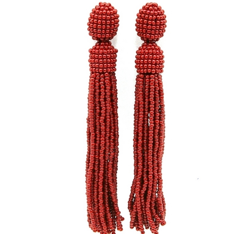 Oorbellen kwast 3mm rocailles bordeaux