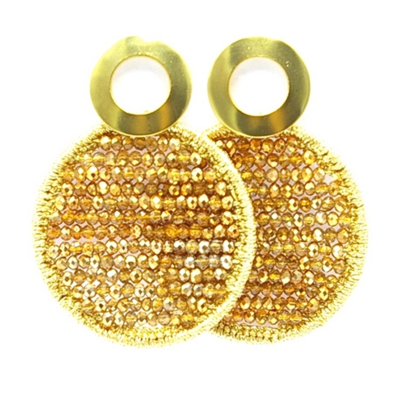 Oorbellen satijndraad met facet rond koper