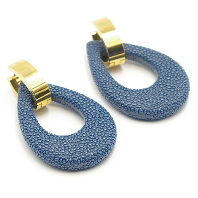 Oorbellen schelphars druppel open met creolen blauw