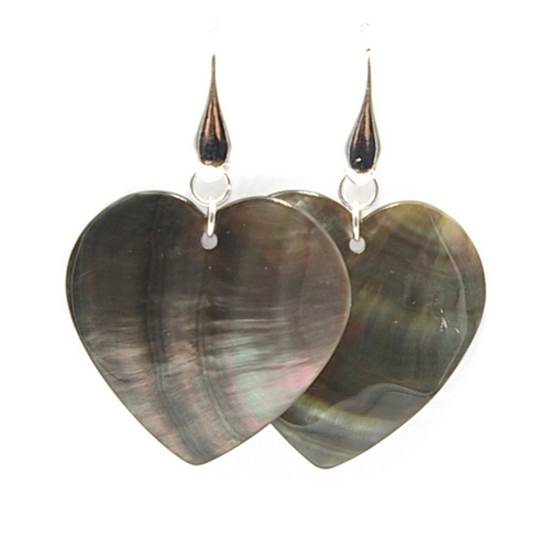 Oorbellen mother of pearl grijs hartje met zilver haakje