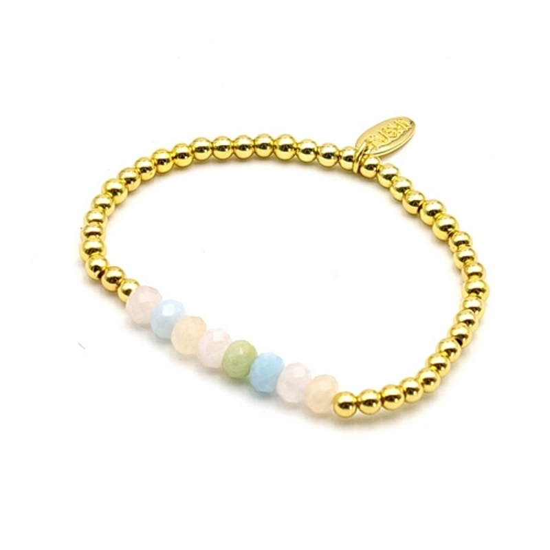 Armband halfedelsteen pastel met 4mm 14krt balletjes