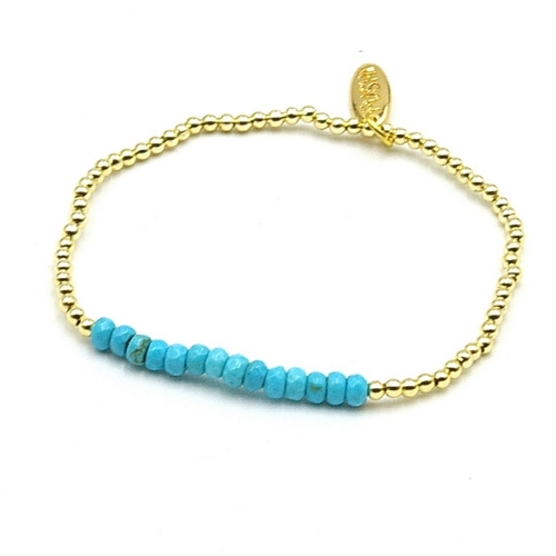 Armband halfedelsteen turquoise facet met 3mm 14krt balletjes