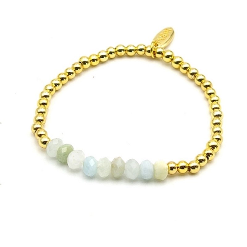 Armband halfedelsteen pastel met 4mm 14krt balletjes