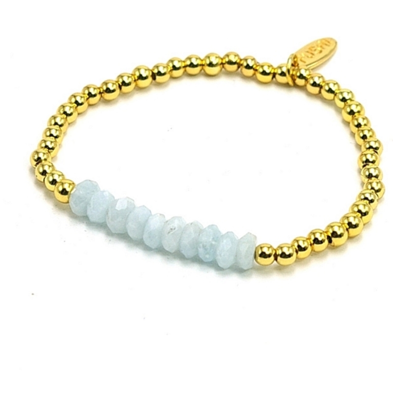 Armband halfedelsteen lichtblauw met 14krt balletjes