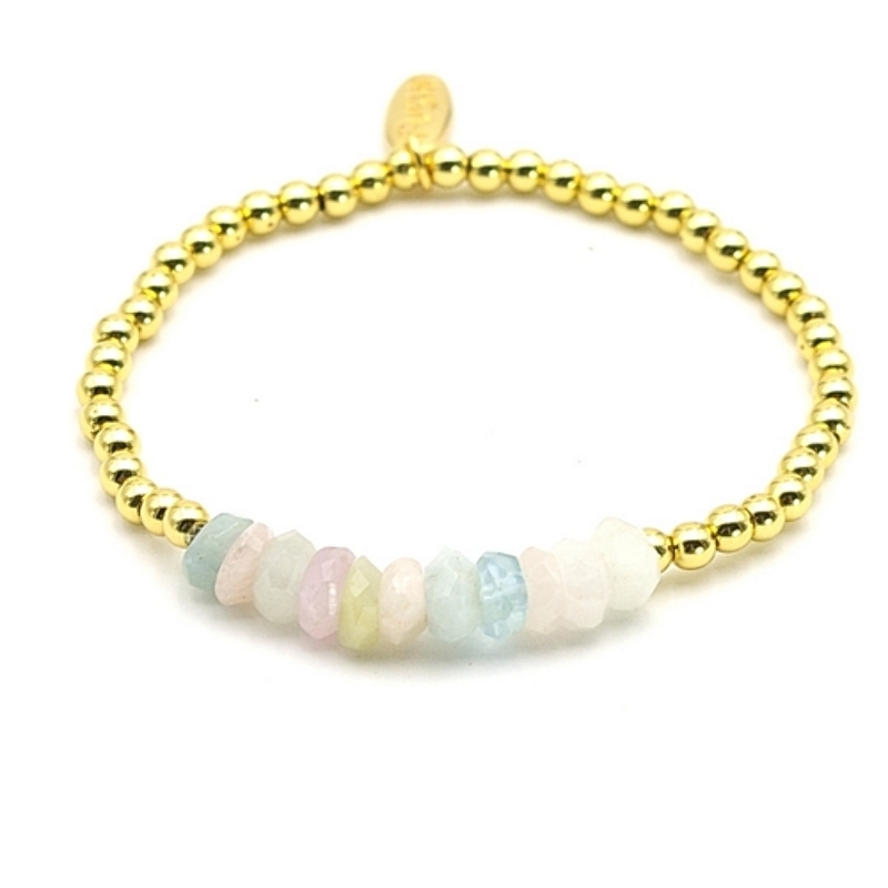 Armband halfedelsteen pastel met 4mm 14krt balletjes